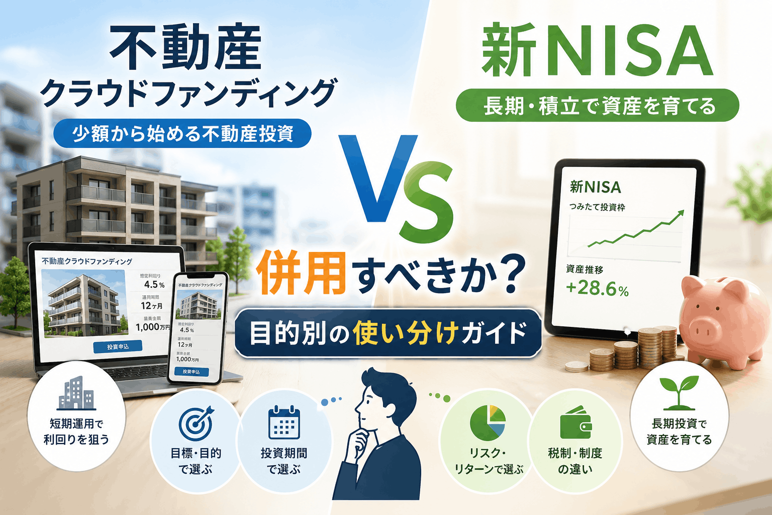 不動産クラウドファンディング vs 新NISA | 併用すべきか？目的別の使い分けガイド