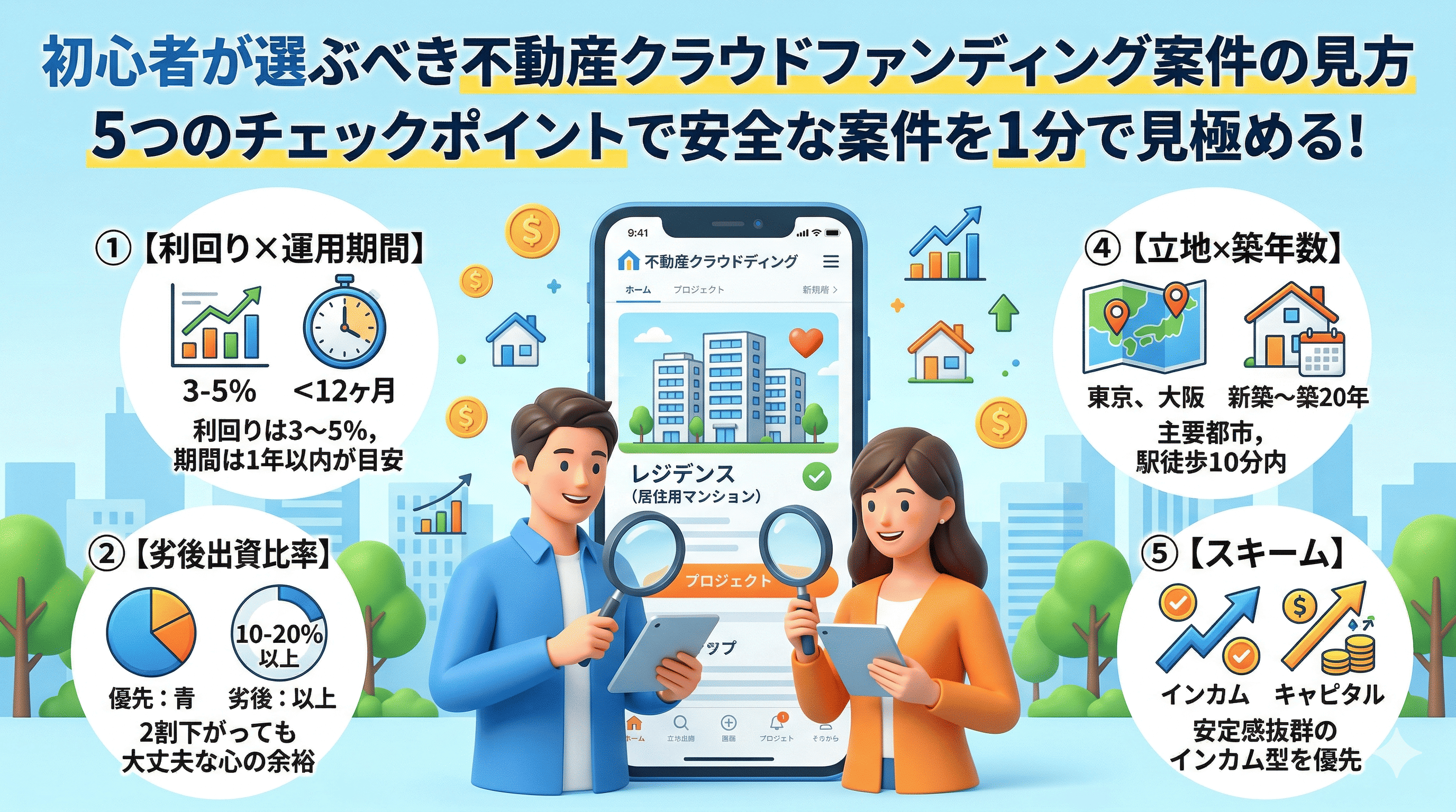 不動産クラウドファンディングの選び方｜初心者が募集ページで見るべき5つのポイント