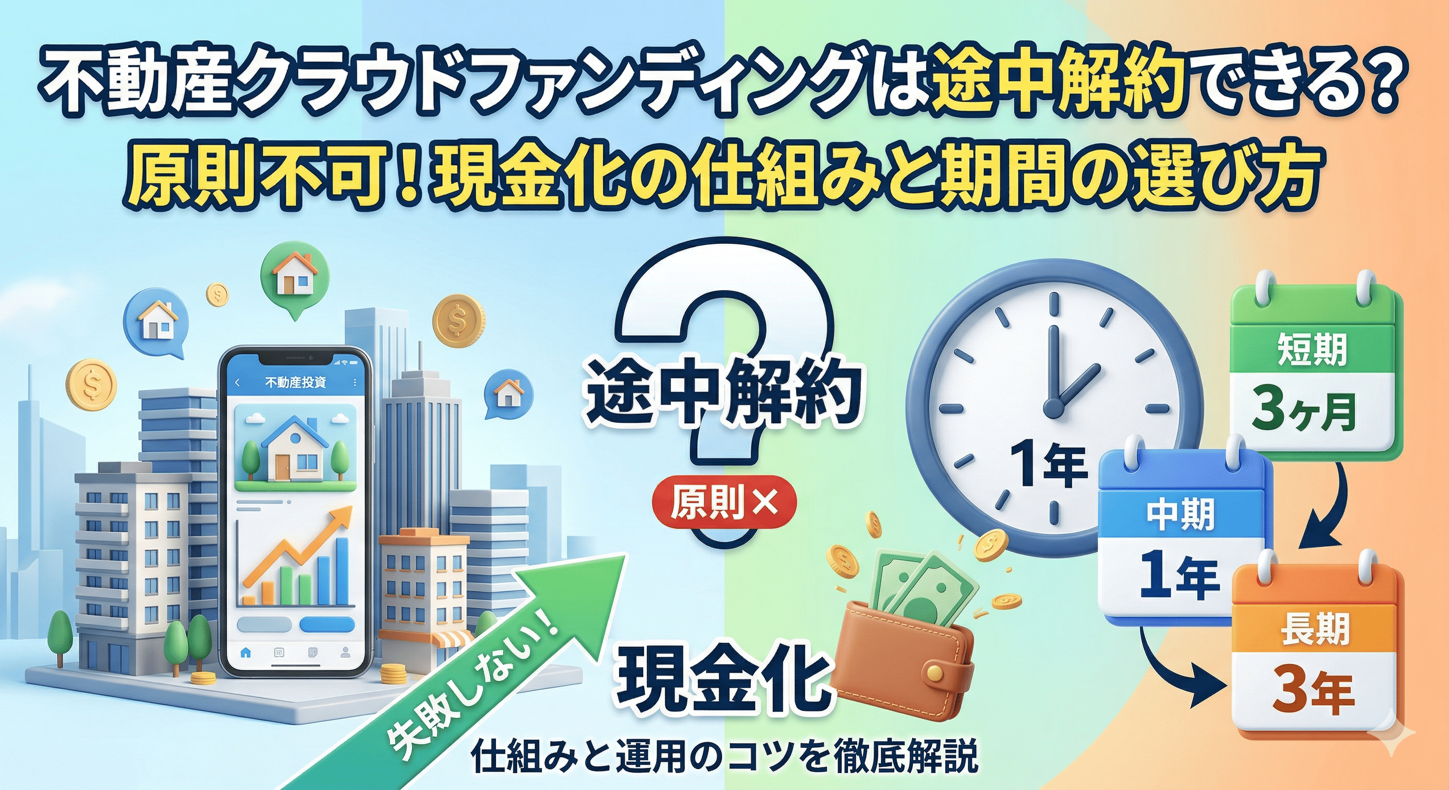 不動産クラウドファンディングは途中解約できる？現金化の仕組みと失敗しない期間の選び方